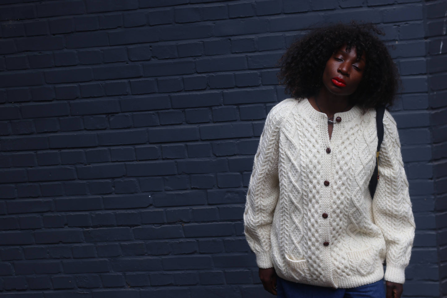 Irish Cable Knit Cardigan - Vintage 1970s Cream Aran Wool - M/L