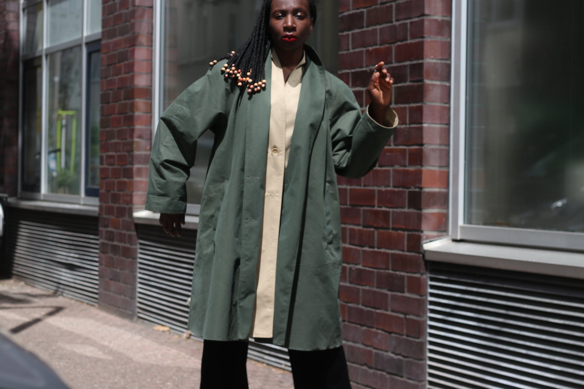 Vintage Ellen Partridge Green Trench Coat 1980s Cotton Duster Minimalist Jacket M