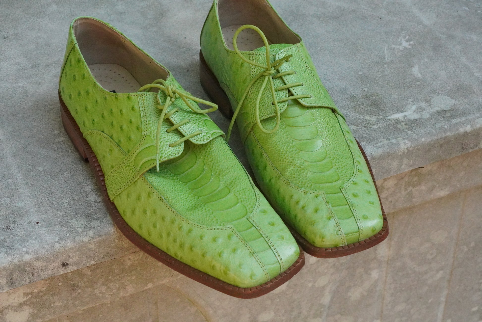 Men's Lime Green Genuine Leather Lace-Up Dress Shoes - Size 11