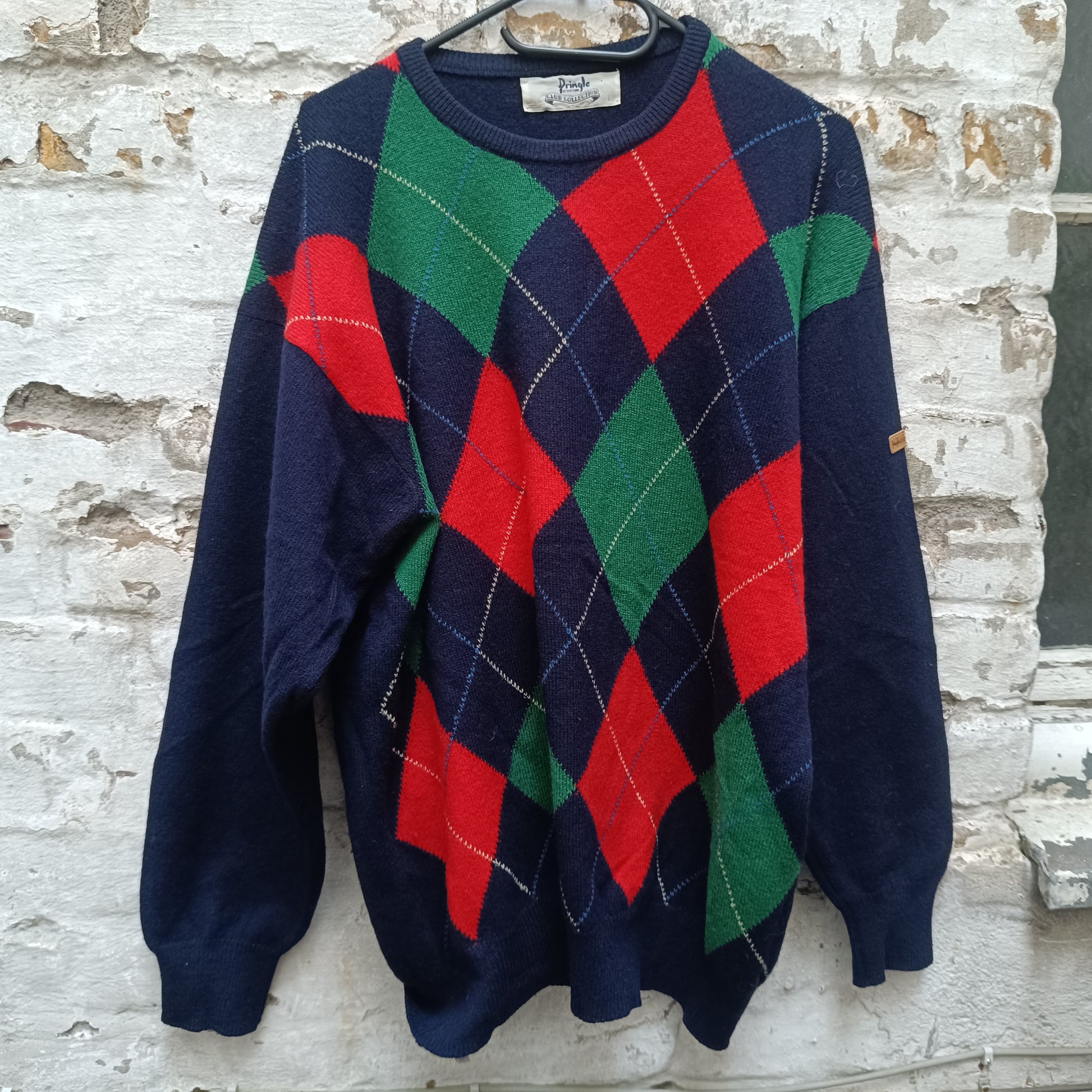 Argyle Wool Jumper | Vintage 90s Pringle Scotland Pullover L