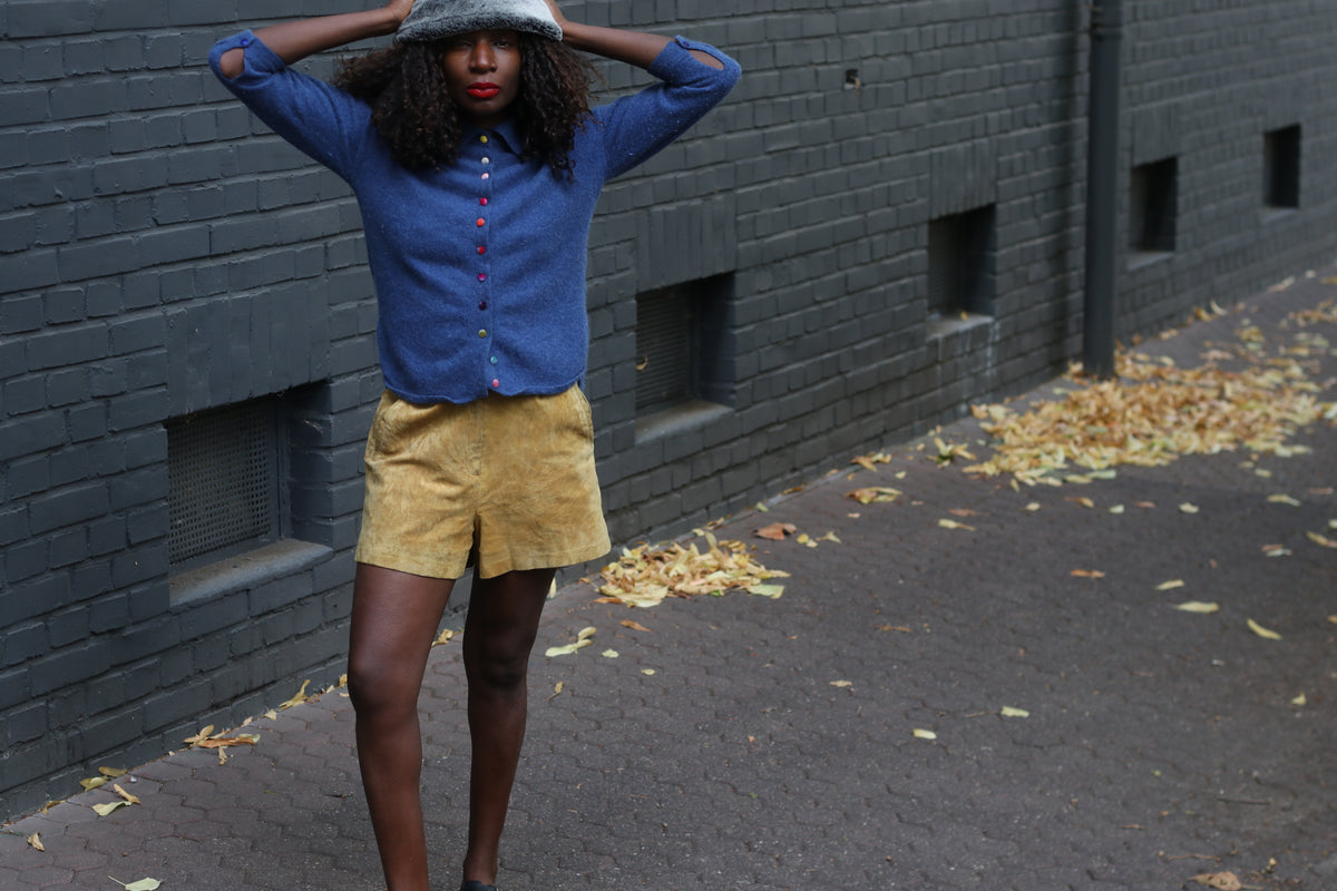 Vintage Blue Cashmere Cardigan | 90s Collared Sweater S