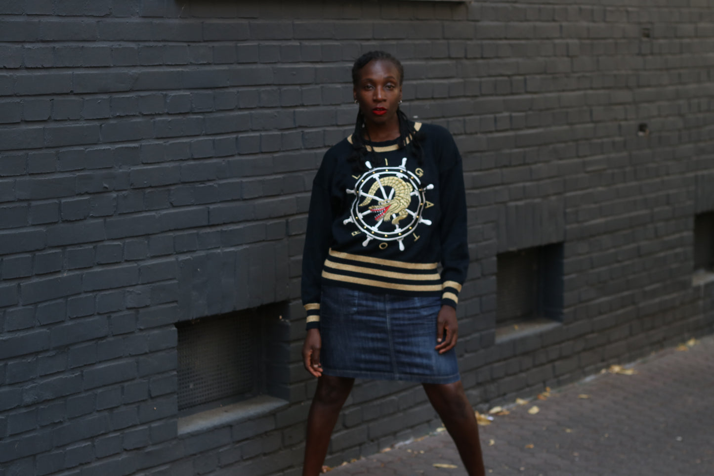 Vintage Escada Alligator Sweater | 80s Nautical Knit Jumper - M