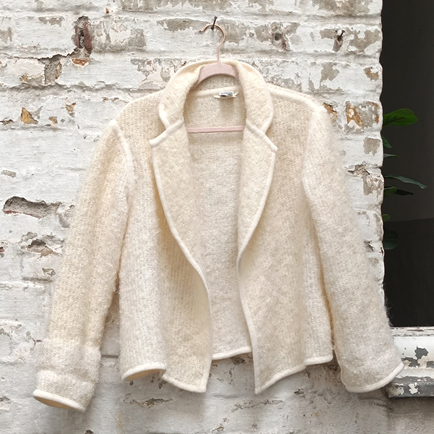 JOBIS Vintage Mohair Wool Jacket - 80s Cream Knit Cardigan Blazer