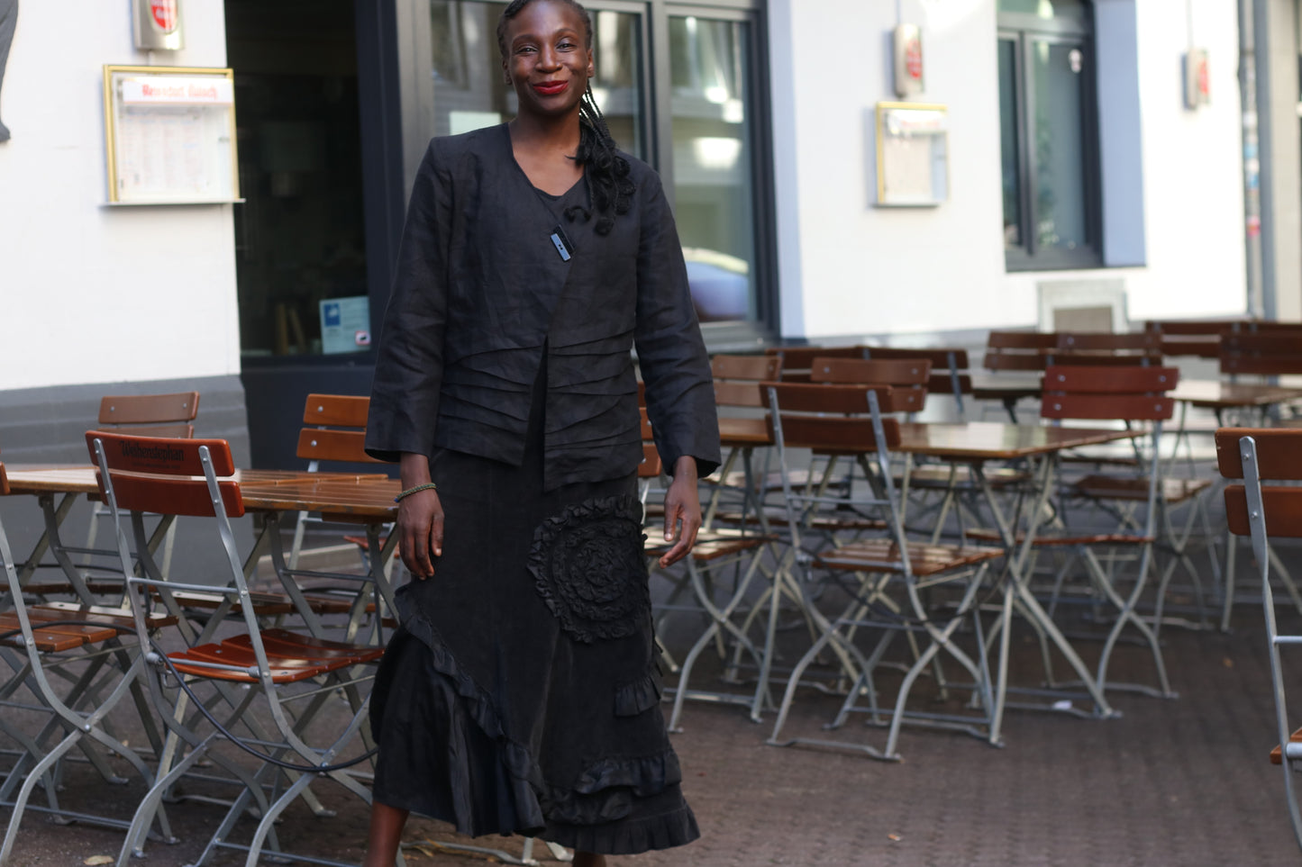 Vintage Avant Garde Maxi Rose Skirt | 90s Black Cotton Ruffled Design 