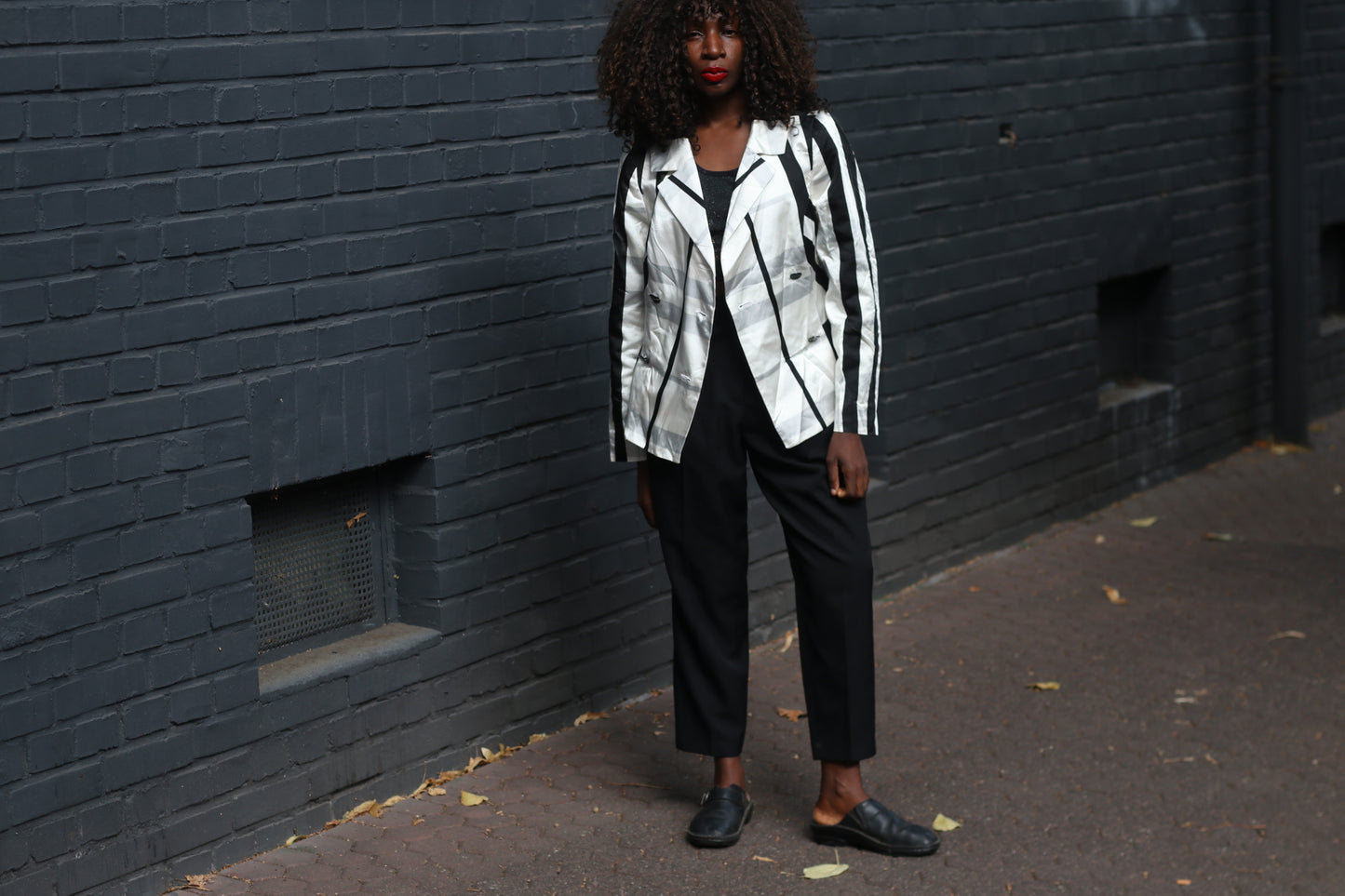 Vintage Striped Blazer | 90s Black White Geometric Jacket | Vera Mont S