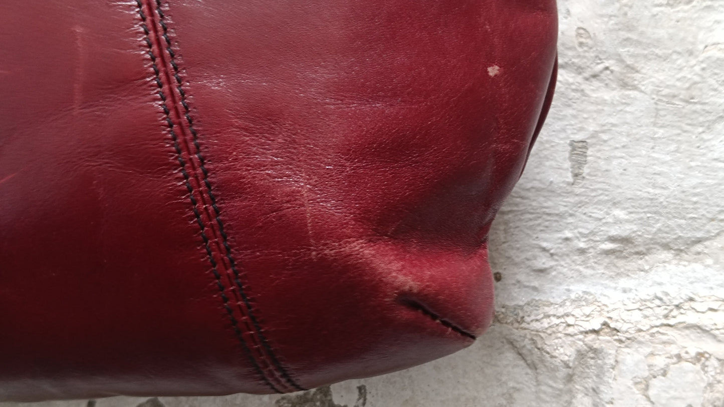 Vintage Etienne Aigner Burgundy Leather Handbag 70s Oxblood Tote Top Handle Bag
