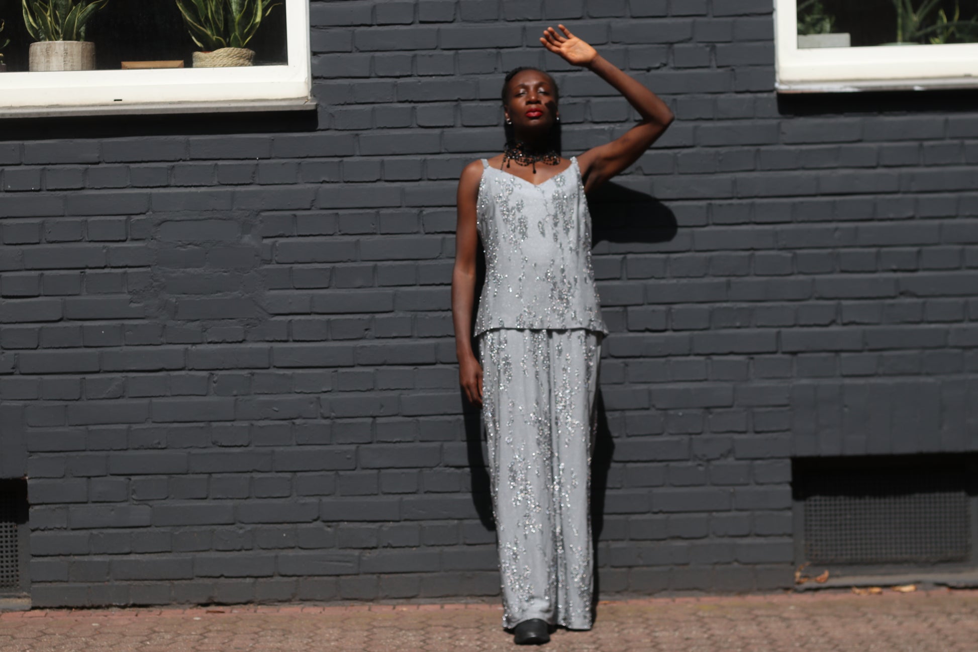 Vintage Silver Sequin Layered Dress - 90s Huey Waltzer En Francais Maxi