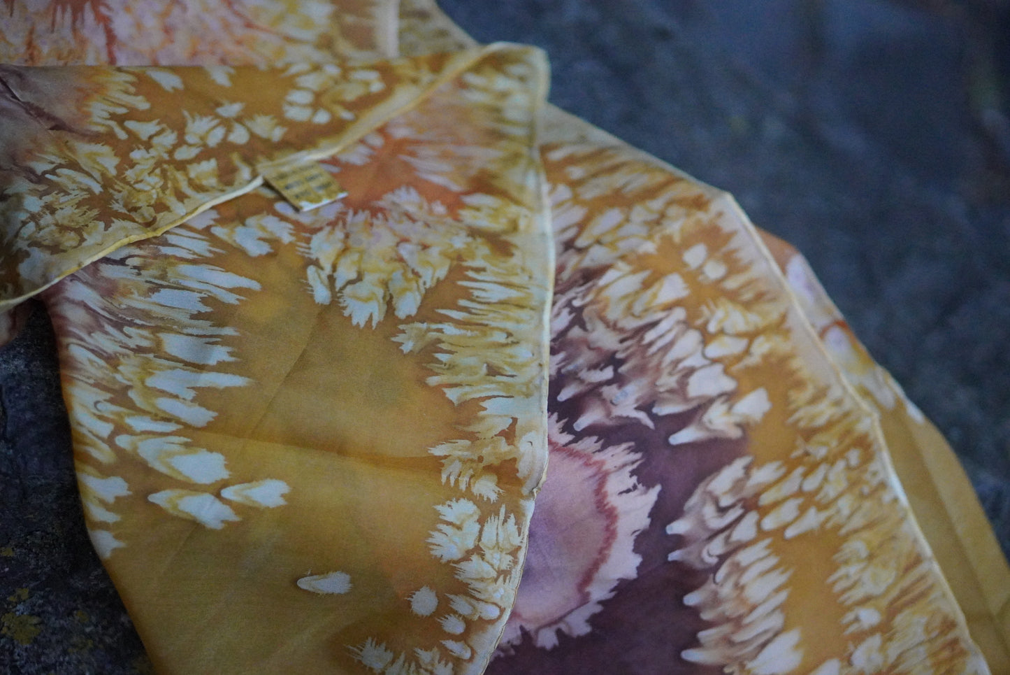 Vintage Silk Scarf - 70s Abstract Floral Print Neck Scarf - Gold Yellow