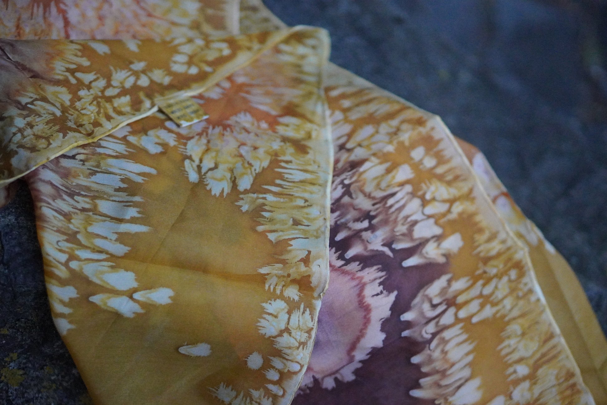 Vintage Silk Scarf - 70s Abstract Floral Print Neck Scarf - Gold Yellow