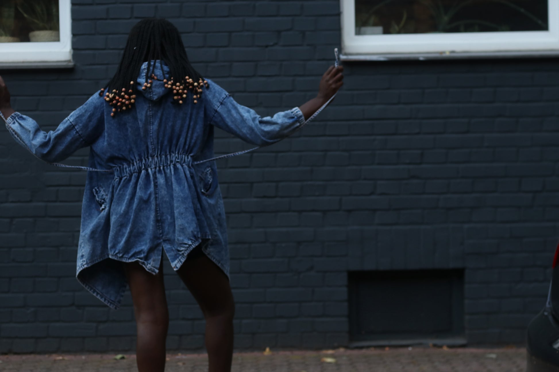 Vintage 80s Acid Wash Denim Jacket Hooded Wrap Coat Blue Jean Parka OshKosh S M