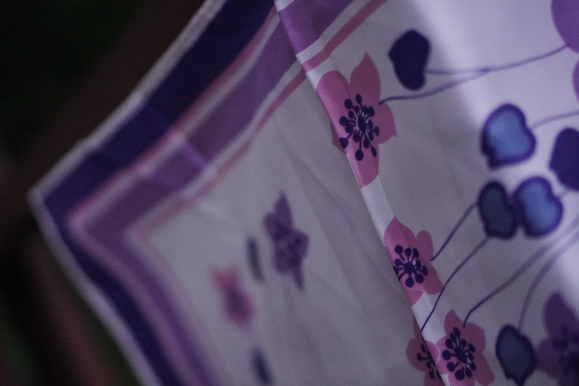 1970s Purple Floral Neck Scarf Made in Japan – Acetate Twill Vintage