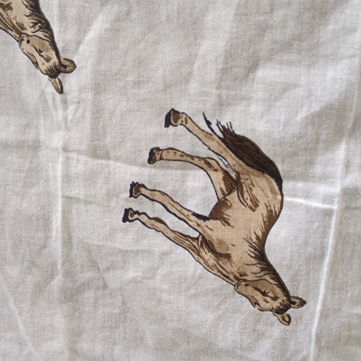 Vintage Horse Print Scarf | Equestrian Bandana | Off White Brown