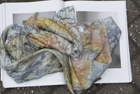 Vintage 1990s Hand Made Pure Silk Scarf Earthy Abstract Tie Dye Watercolor Wrap