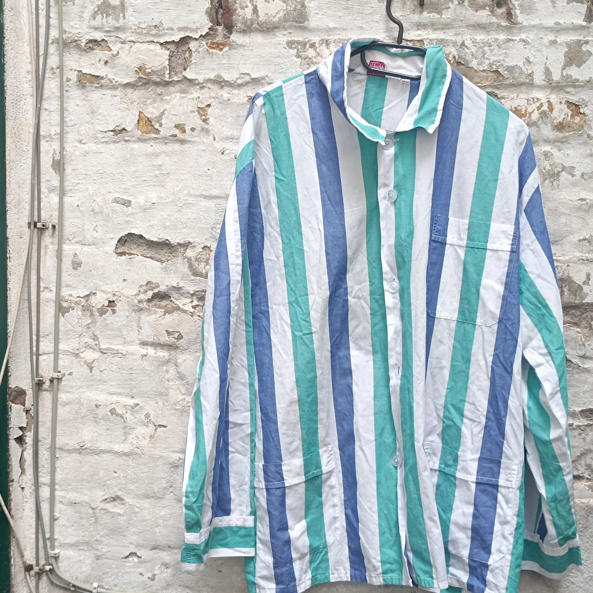 Striped Cotton Shirt Jacket - 80s Vintage Oversized Overshirt | L
