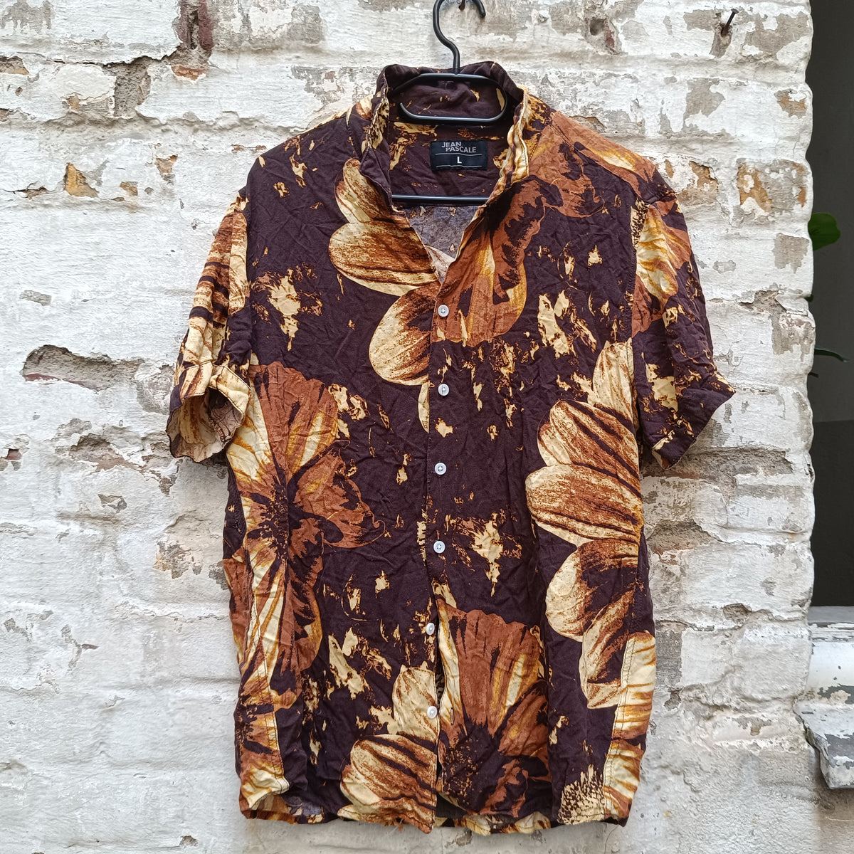 Vintage 90s Floral Short Sleeve Shirt Brown Beige M