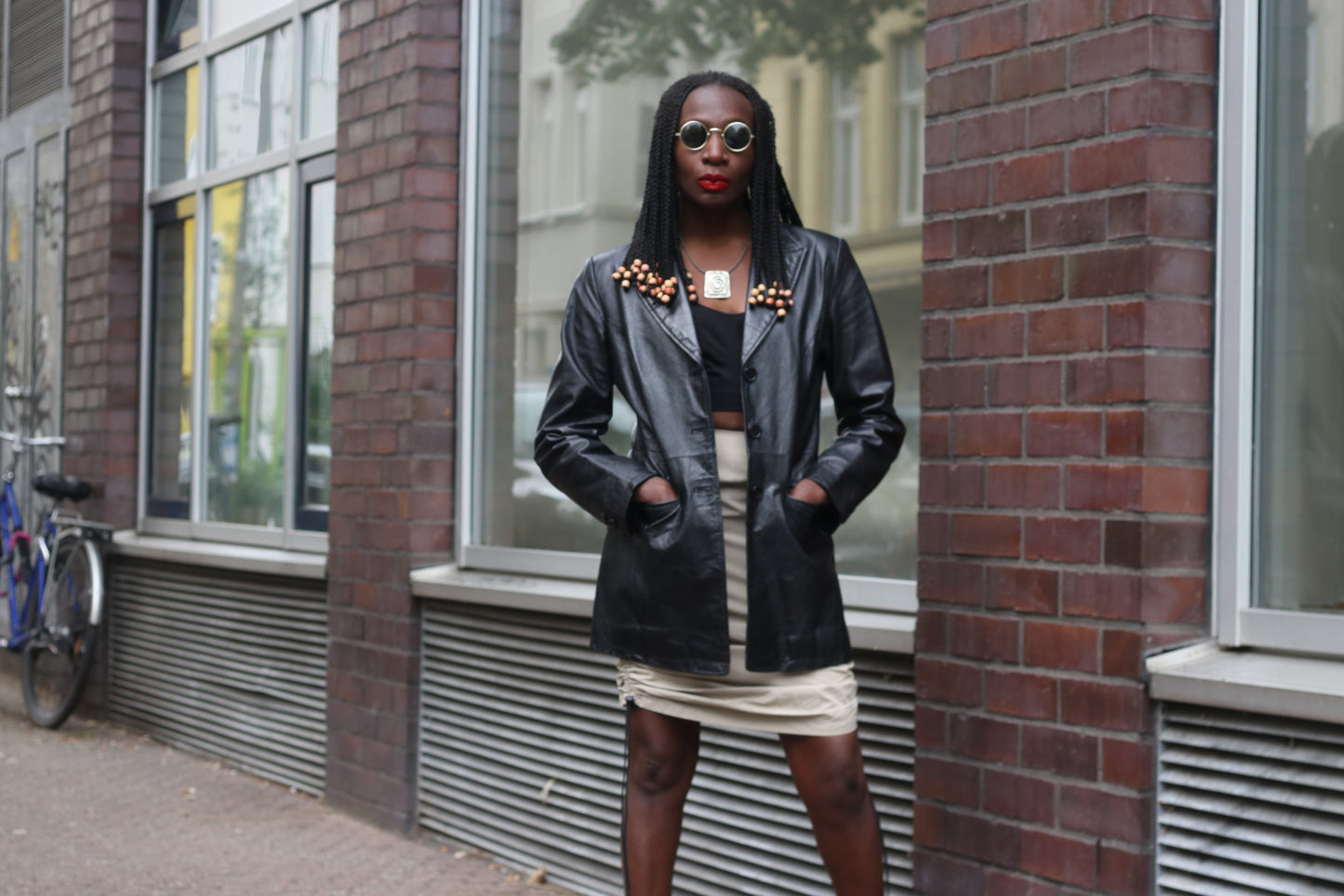 Vintage 1990s Black Leather Blazer Jacket M Matrix Goth Longline Coat Minimalist