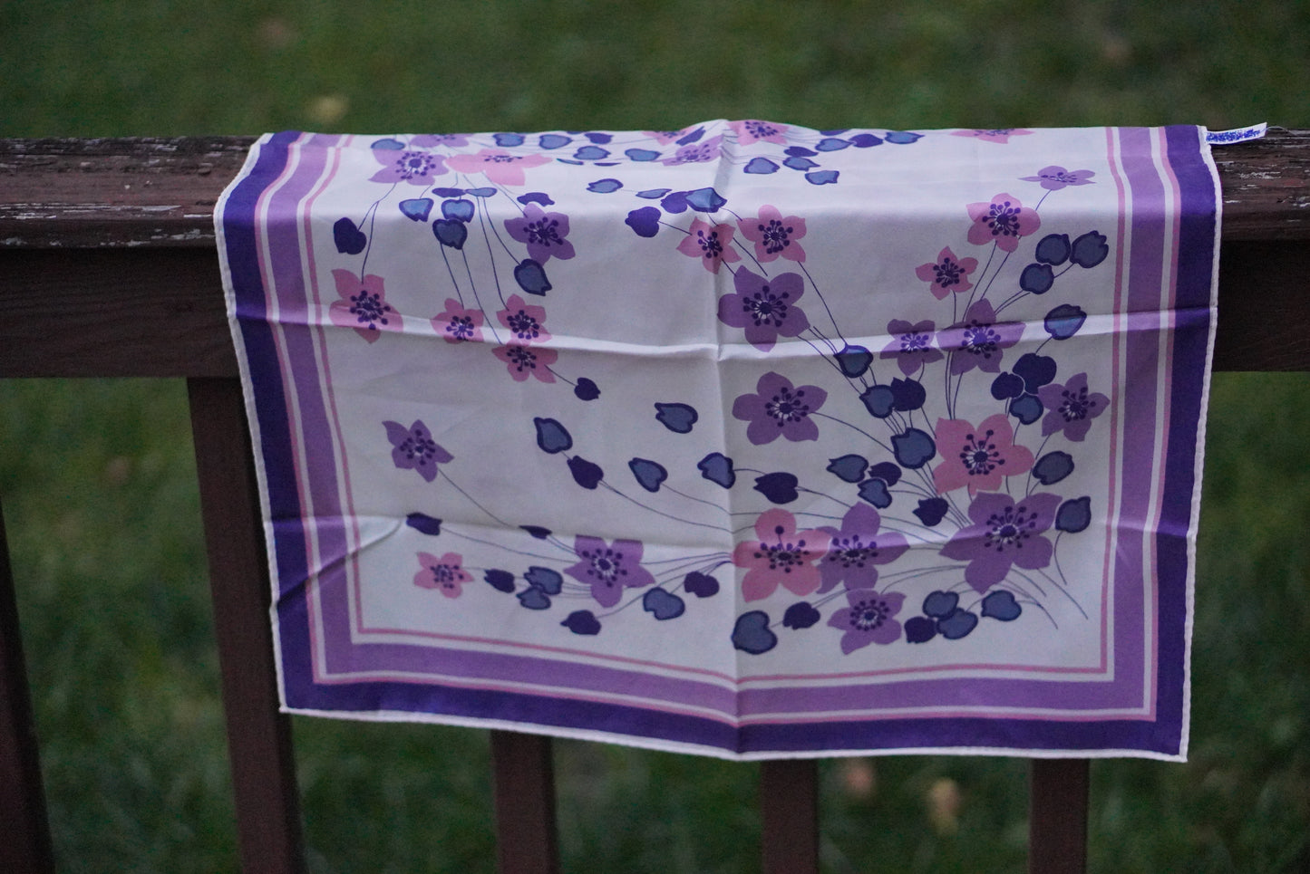 1970s Purple Floral Neck Scarf Made in Japan – Acetate Twill Vintage