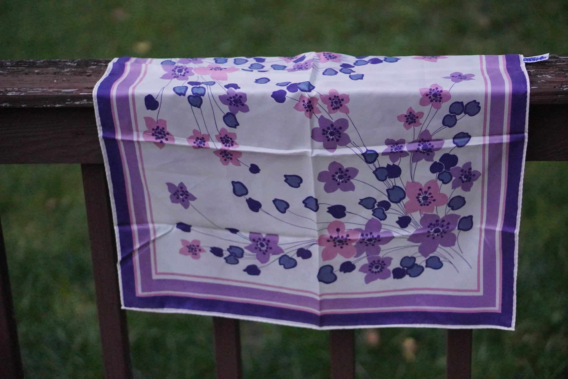 1970s Purple Floral Neck Scarf Made in Japan – Acetate Twill Vintage