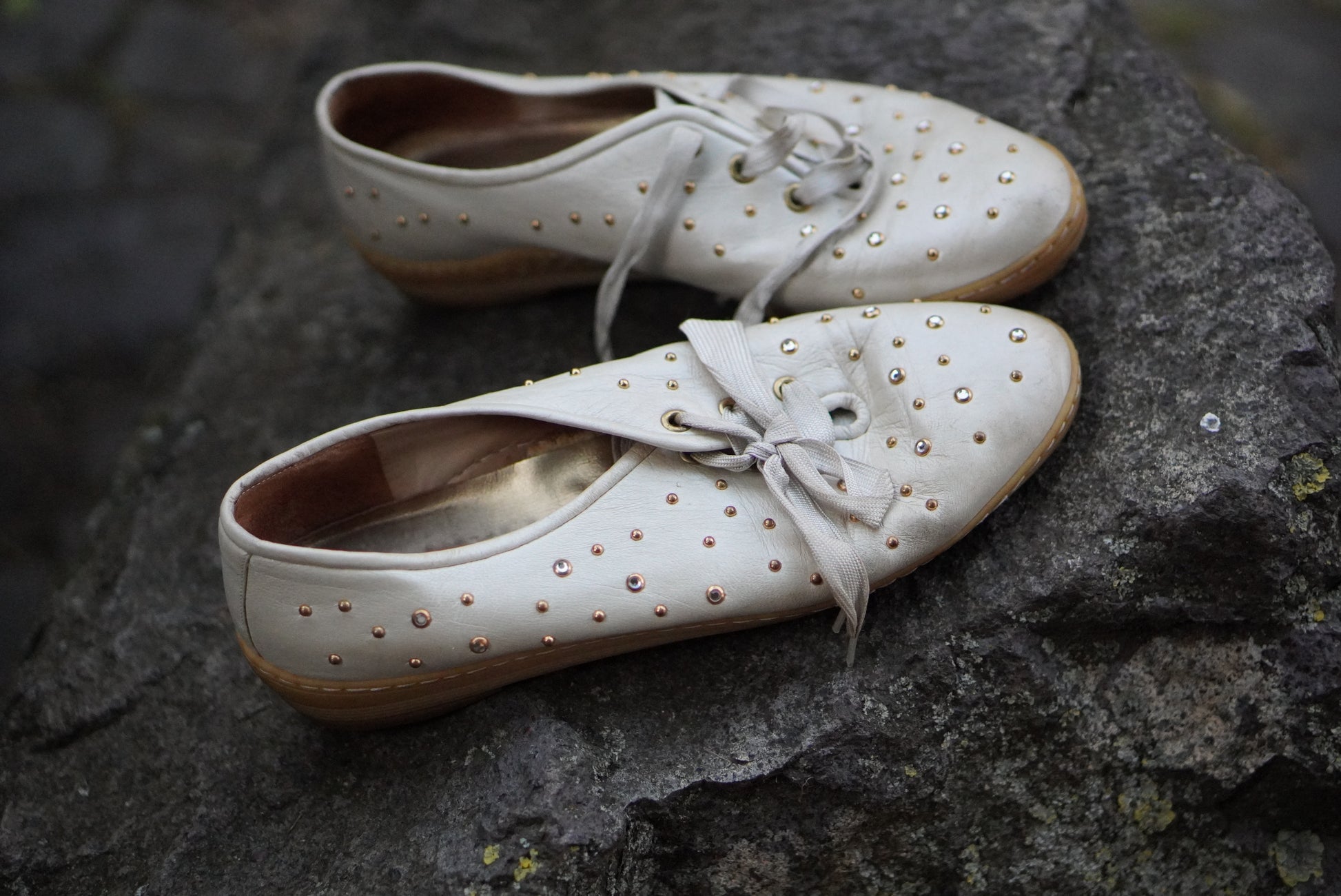 Mariagrazia Ripari Vintage Shoes 80s White Leather Studded Rhinestone Sneakers