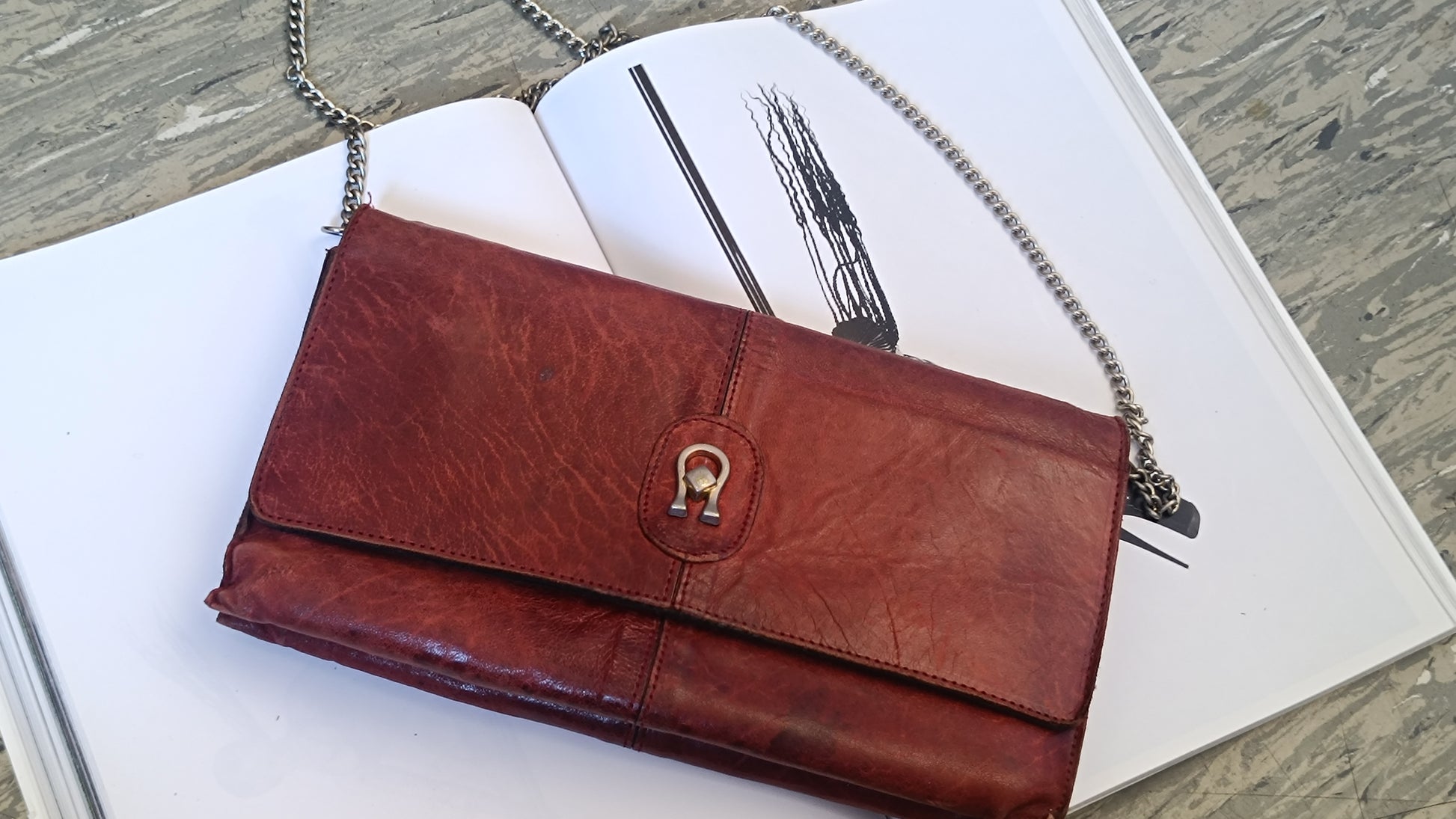 Vintage 1970s Red Leather Chain Shoulder Bag and Clutch