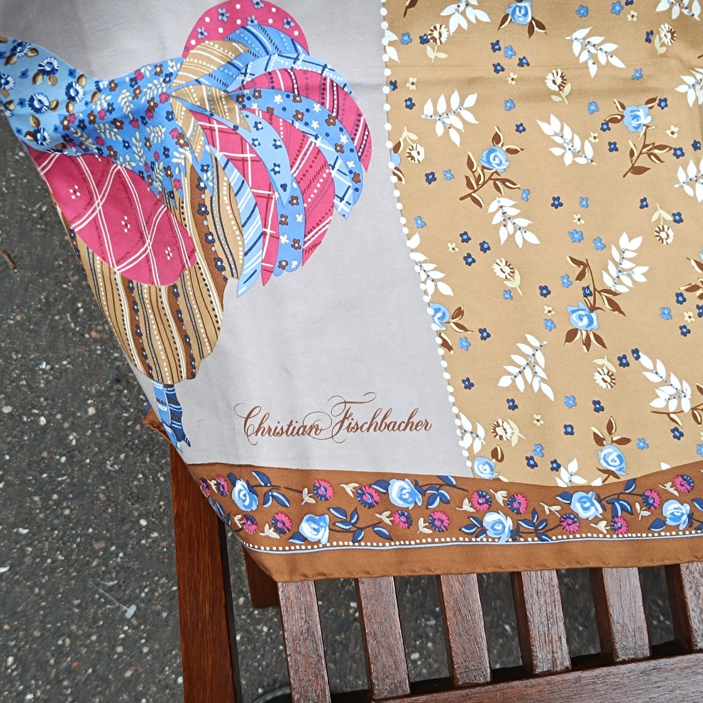 Vintage Christian Fischbacher Silk Scarf Handprinted Rooster Folk Art Shawl