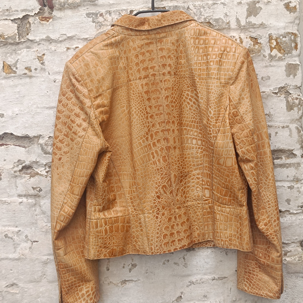 Croco Leather Jacket | Vintage 90s Tan Nappa Blazer M/L