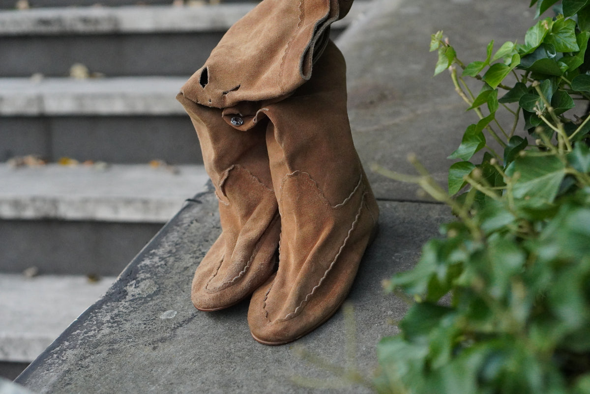 Vintage Boots | Y2K Boho Suede Slouchy Boots | Tan Camel EU 39