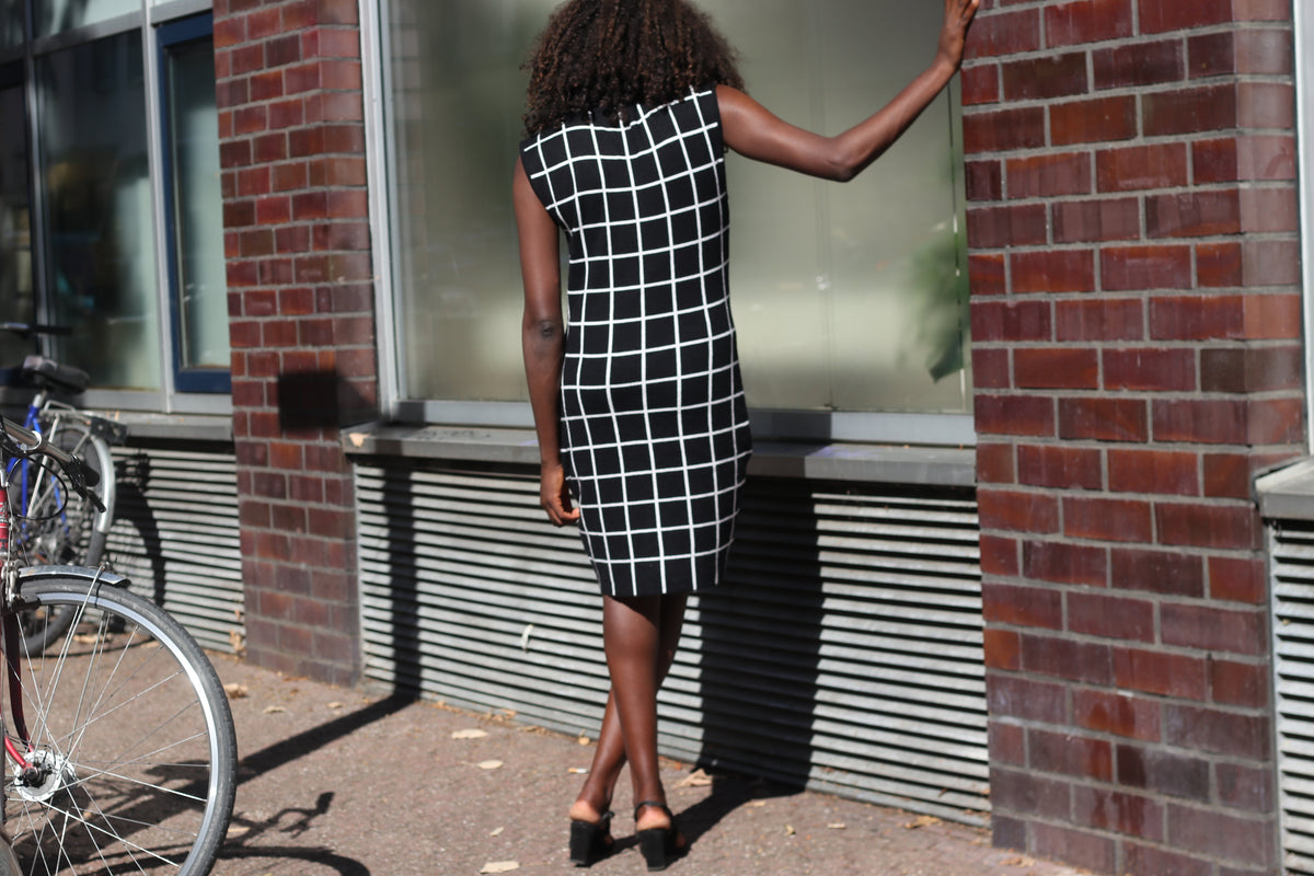 Grid Print Knit Dress | Black White Y2k Morgan Du Toi Sleeveless Bodycon