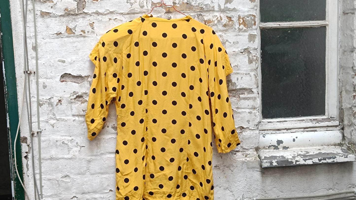 Vintage 1980s Polka Dot Blouse Yellow Black Statement Collar Avant Garde Shirt