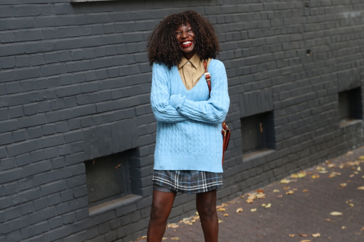 St John's Bay V-Neck Cable Knit Sweater | Y2k Sky Blue Jumper