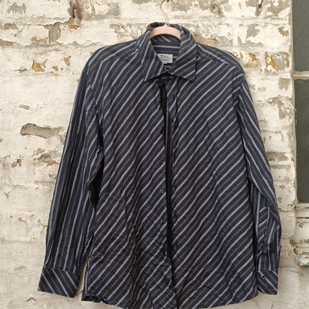 Vintage Striped Shirt | 90s Blue Cotton Button Down - Men XXL