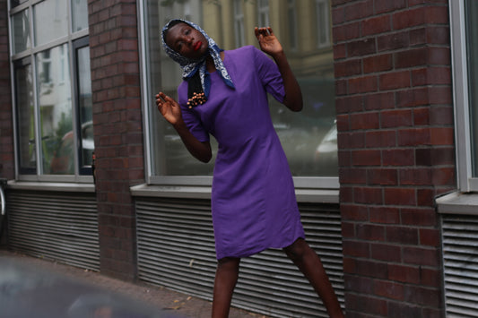 Vintage 1990s Purple Shift Dress Linen Blend Minimalist Summer Dress Antonela 34