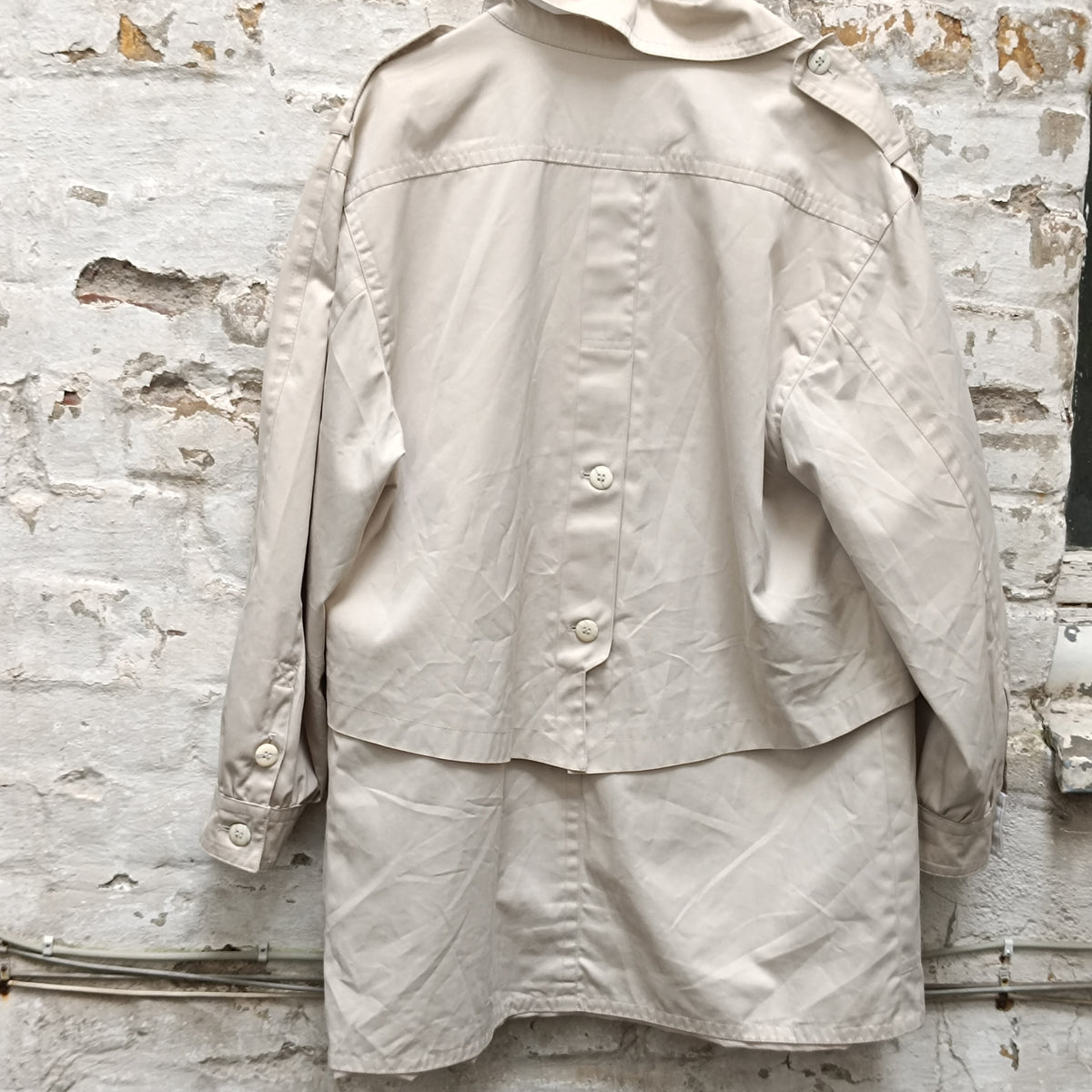 Vintage Beige Trench Jacket | 80s Minimalist Light Coat | S/M