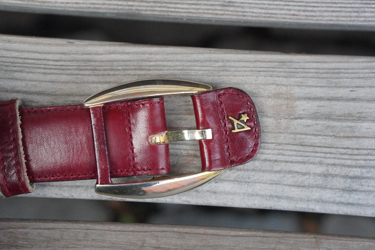 Red Leather Belt with Gold Buckle