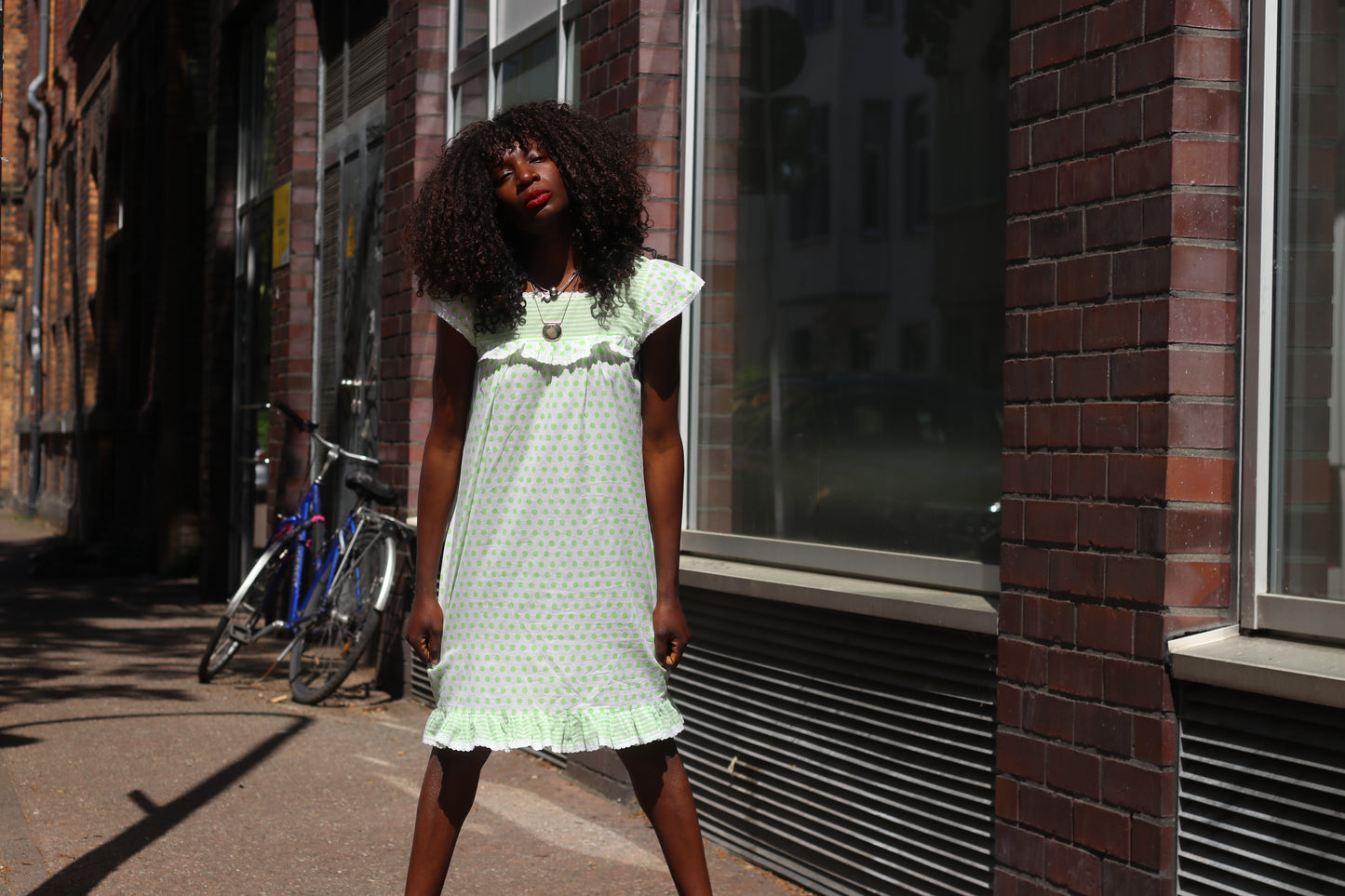 The Clover Polka Dot Mini Dress - Vintage 1970s Green Prairie Dress