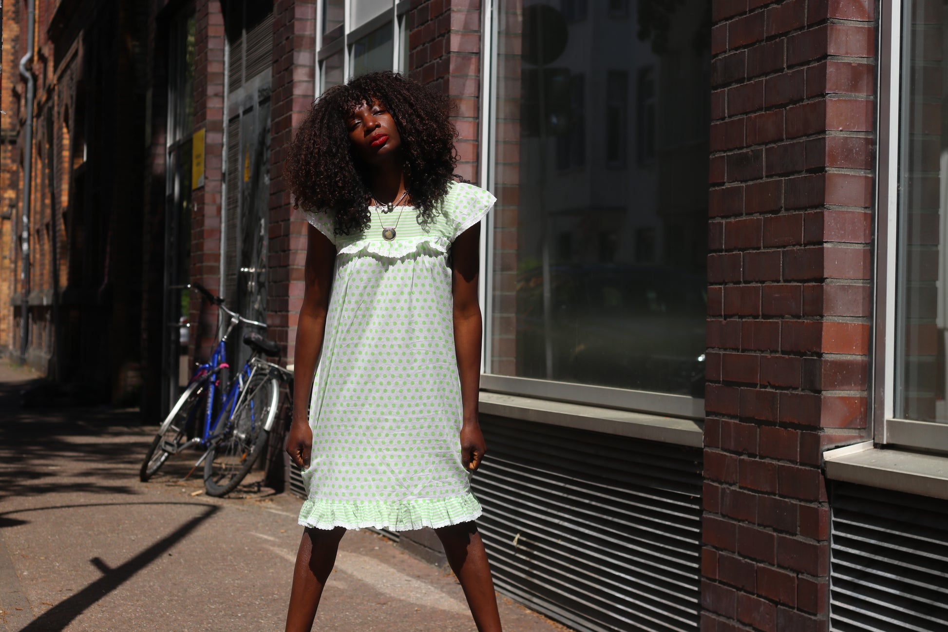 The Clover Polka Dot Mini Dress - Vintage 1970s Green Prairie Dress