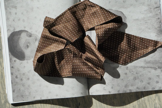 Vintage Brown Polka Dot Silk Scarf Neck Tie Ribbon Pussy Bow Hair Band Headband