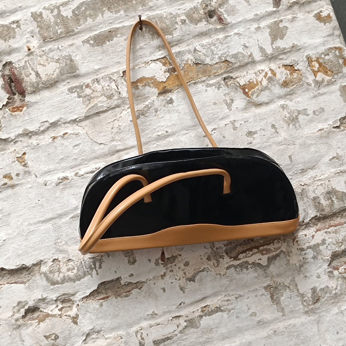 Vintage 90s L. Credi Shoulder Bag | Black Patent Leather Purse