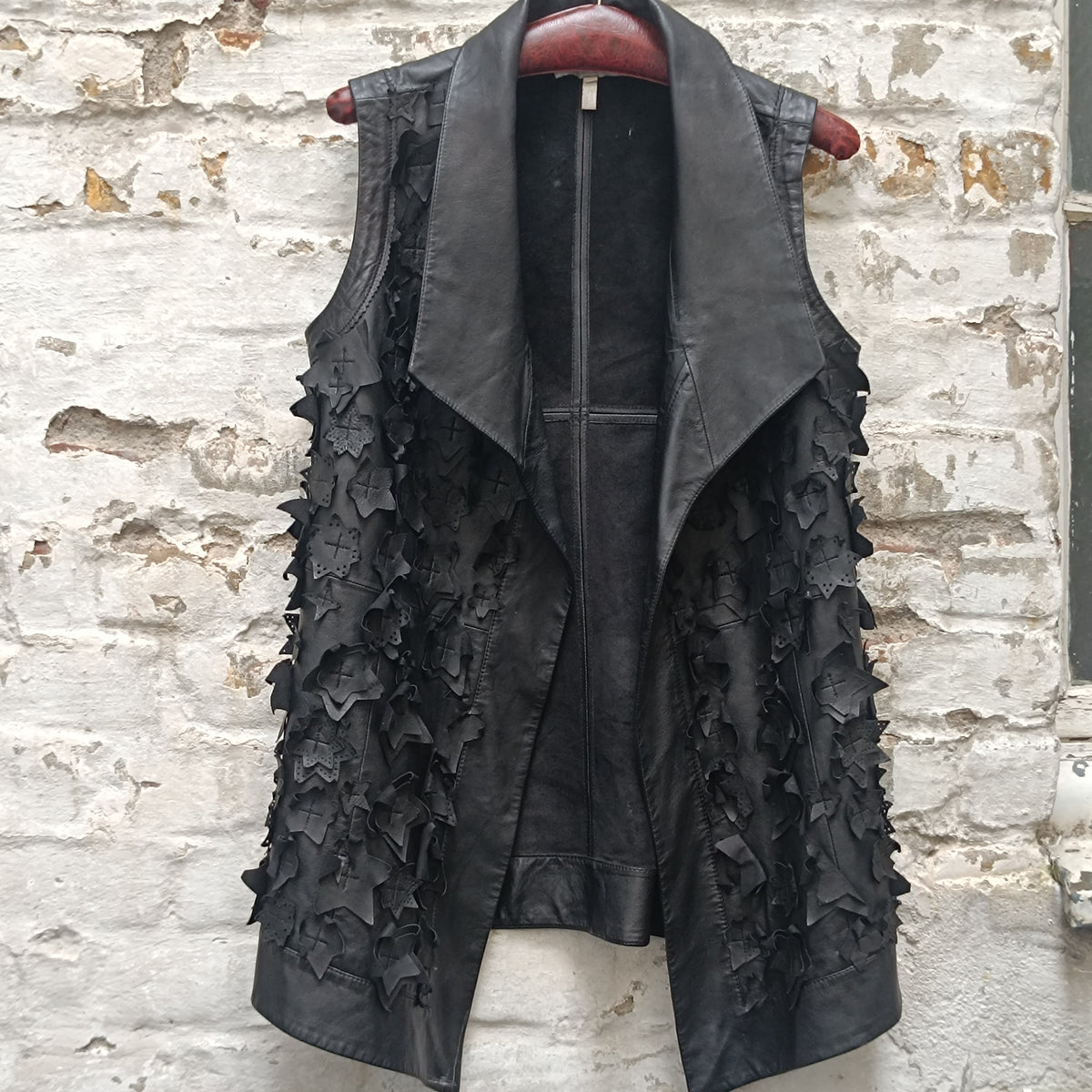 ESCADA SPORT Black Leather Vest - Vintage 90s Applique Waistcoat | M/L