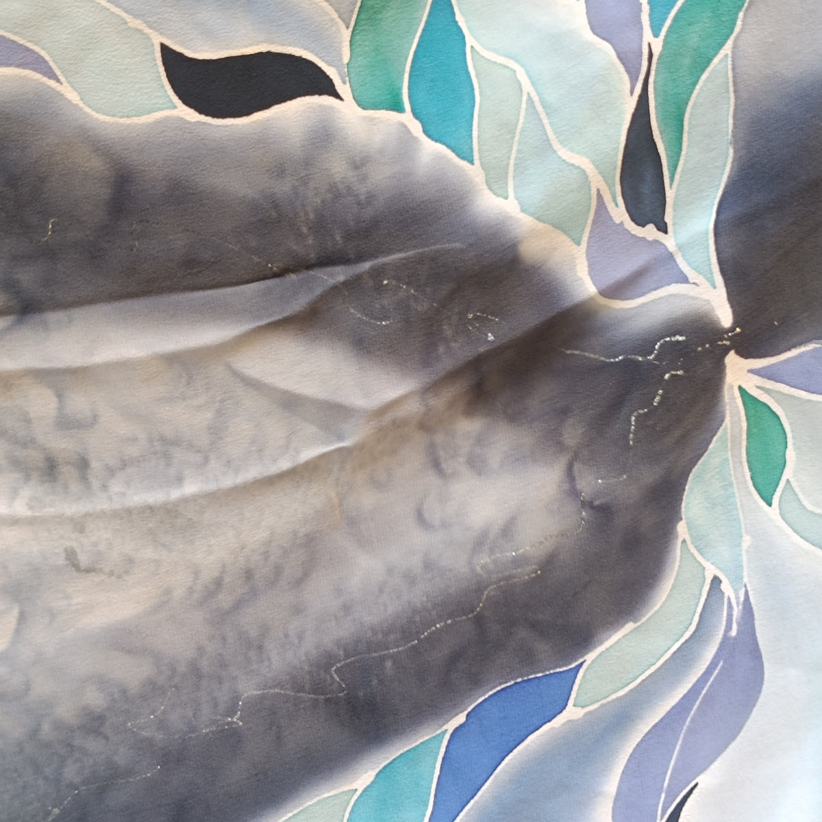 Silk Scarf - Vintage 80s 90s Art Silk - Blue Abstract Square Scarf | One Size