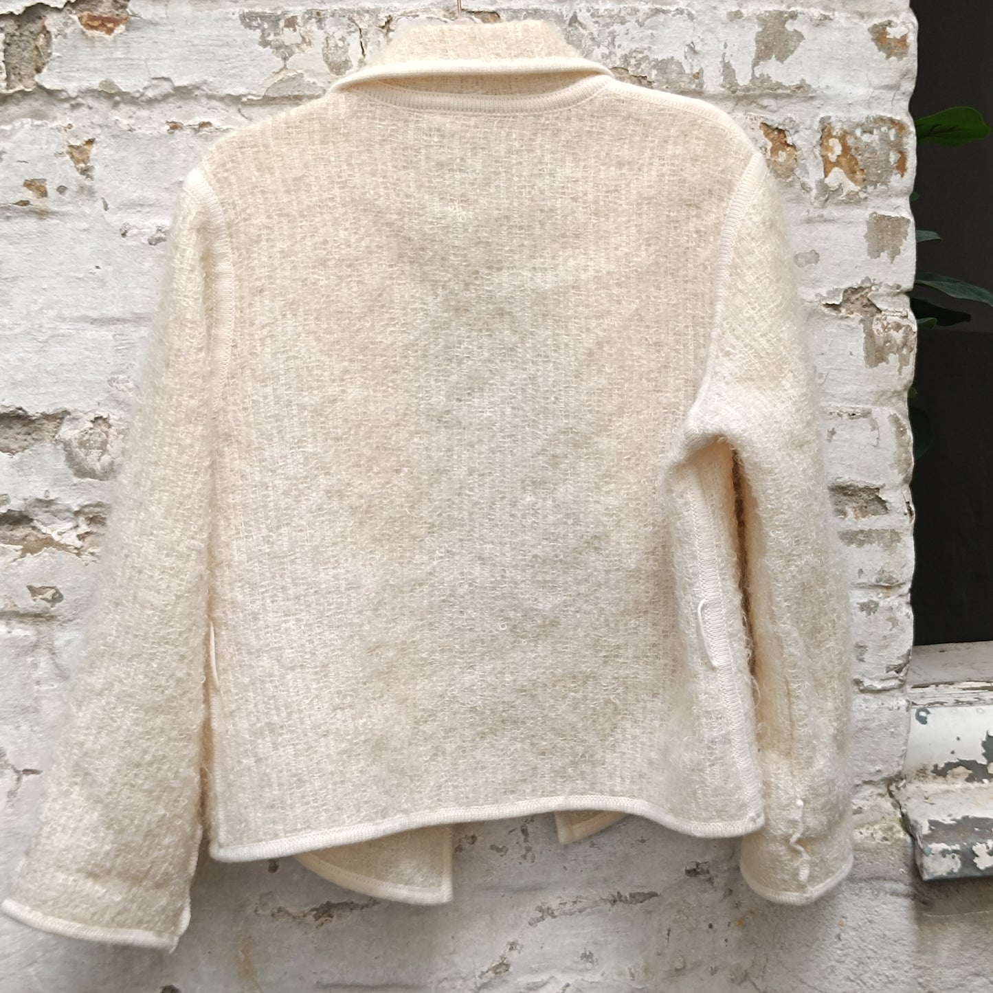 JOBIS Vintage Mohair Wool Jacket - 80s Cream Knit Cardigan Blazer