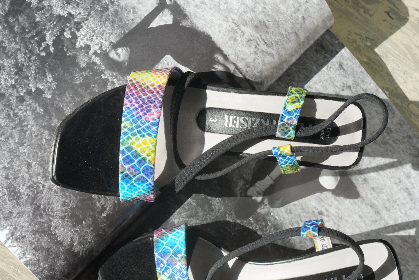 Rainbow Snakeskin  Print Sandals | Vintage Y2K Strappy Heels - Size EU 35.5