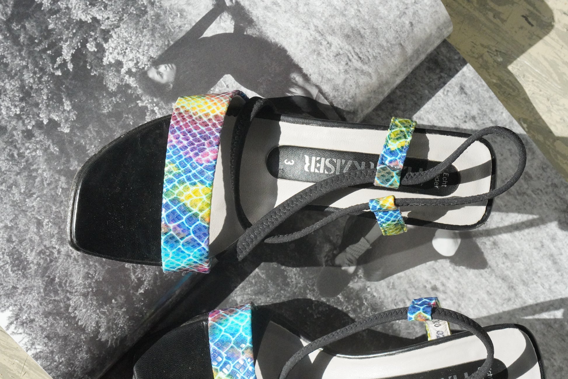 Rainbow Snakeskin  Print Sandals | Vintage Y2K Strappy Heels - Size EU 35.5