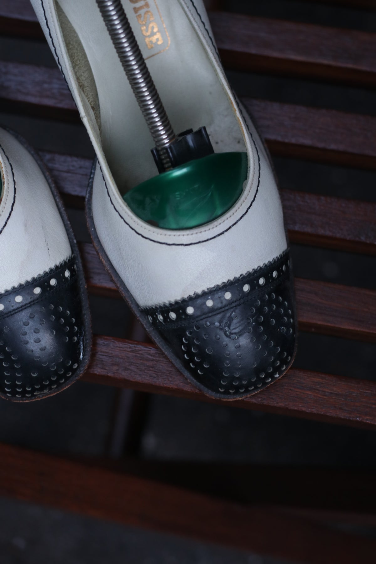 Vintage Spectator Pumps | 1970s Leather Heels | Black White EU 37