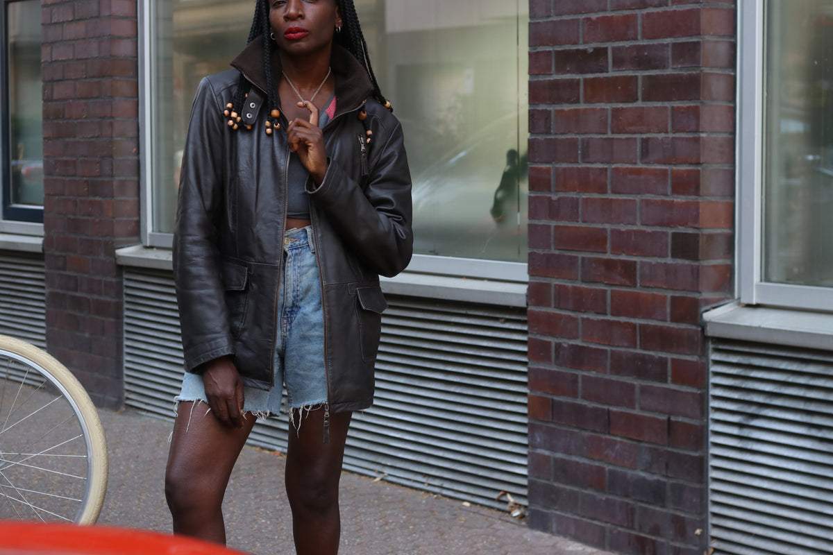 Leather Jacket - Vintage 90s Dark Brown - Fits Size 42 L