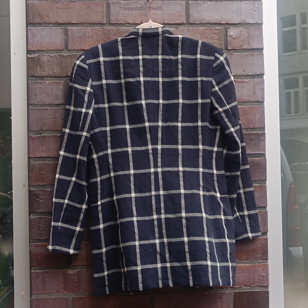 Vintage 80s Navy Plaid Blazer | Oversized Boxy Windowpane Jacket