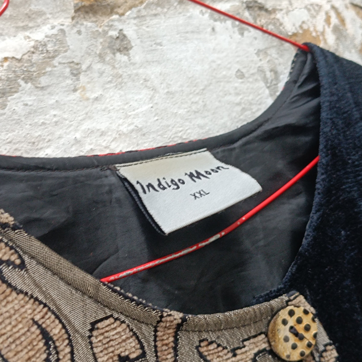 Vintage Patchwork Jacket - Y2K Boho Tapestry Coat Red Black | XXL