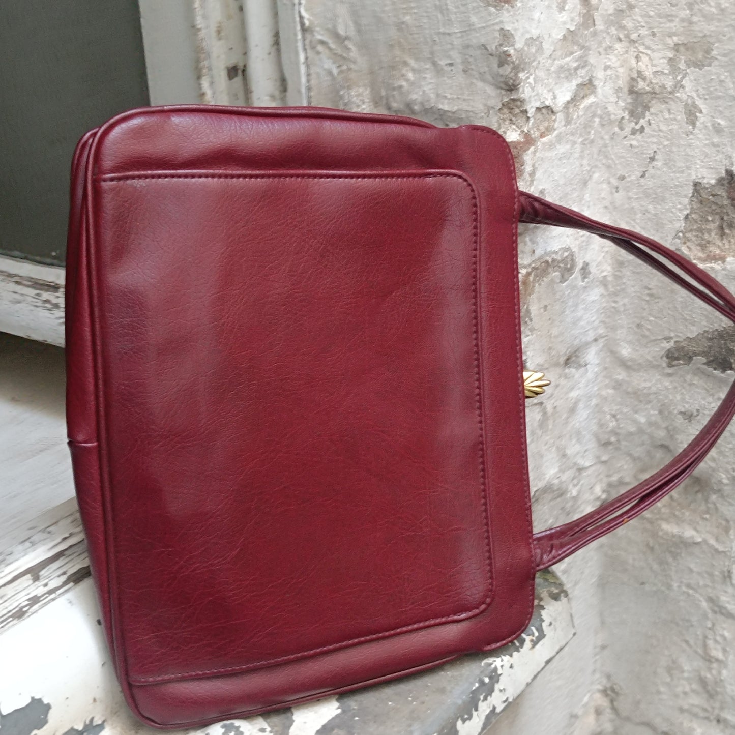 Burgundy Handbag - Vintage 60s Frame Bag | Clasp Purse