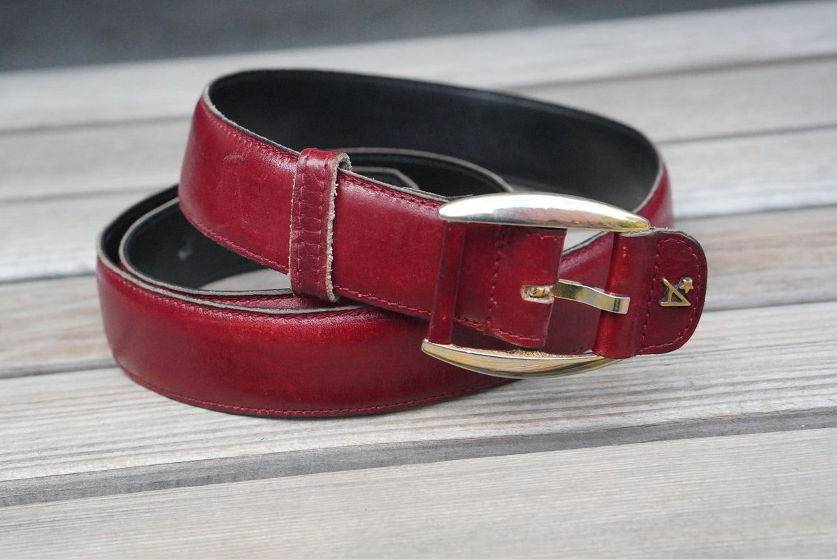 Red Leather Belt with Gold Buckle