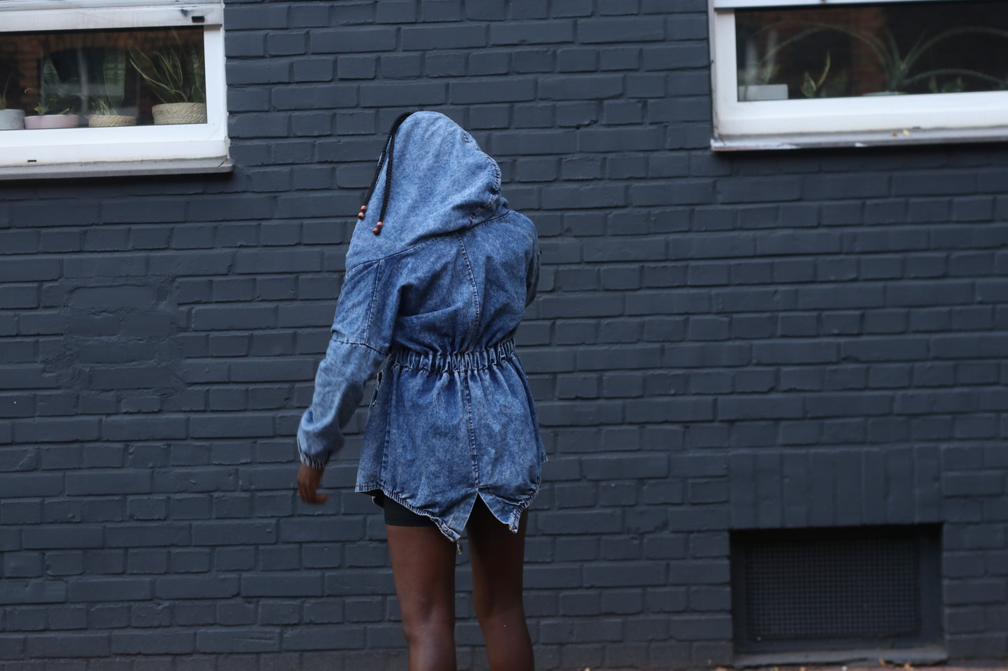 Vintage 80s Acid Wash Denim Jacket Hooded Wrap Coat Blue Jean Parka OshKosh S M